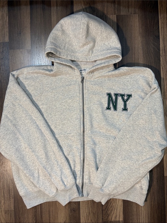 Hollister Other - Hollister Light Heather Gray NY Zip-Up Hoodie Boxy Crop Fit